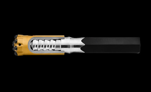 Top hammer drilling tool Alpha360 black background